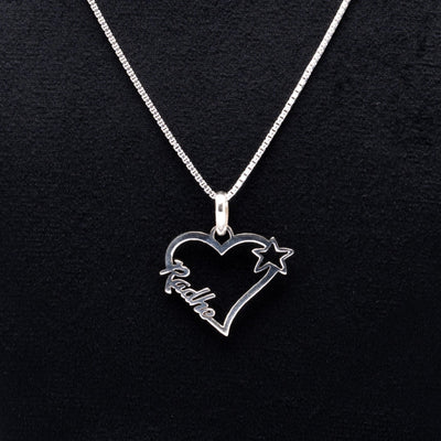 Silver Name Chain with Heart Pendant for Couples