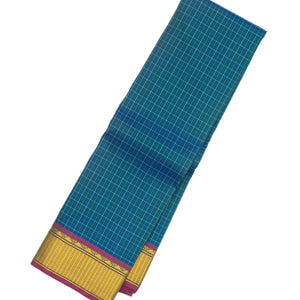 Blue Handloom Kanchipuram Silk Saree With Checks
