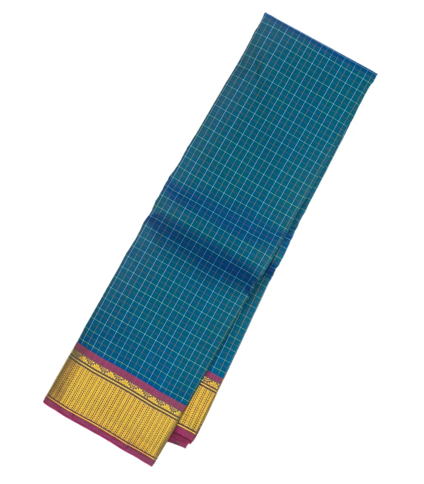 Blue Handloom Kanchipuram Silk Saree With Checks