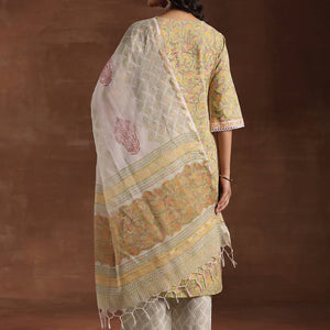 Green Printed Cotton Straight Suit With Dupatta