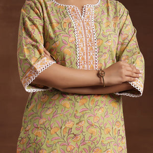 Green Printed Cotton Straight Suit With Dupatta