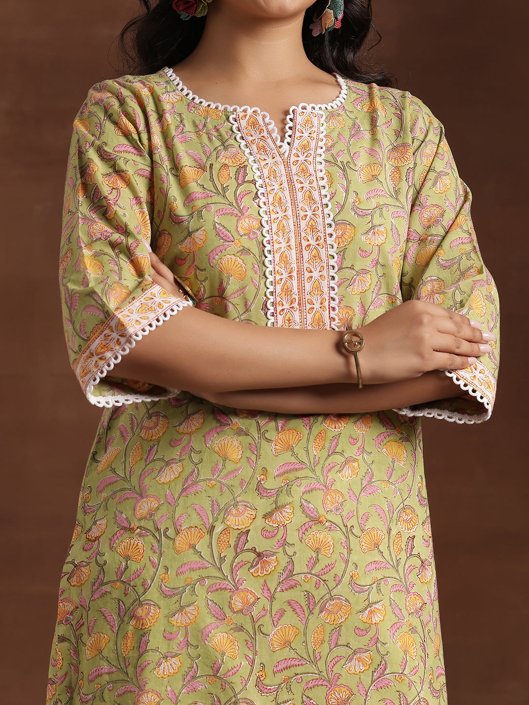 Green Printed Cotton Straight Suit With Dupatta