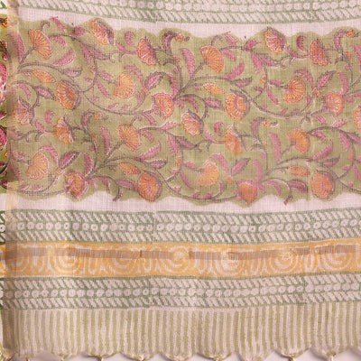 Green Printed Cotton Straight Suit With Dupatta