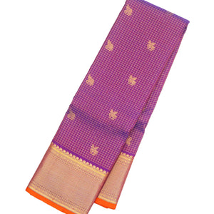 Purple Handloom Kanchipuram Silk Saree With Checks & Buttas