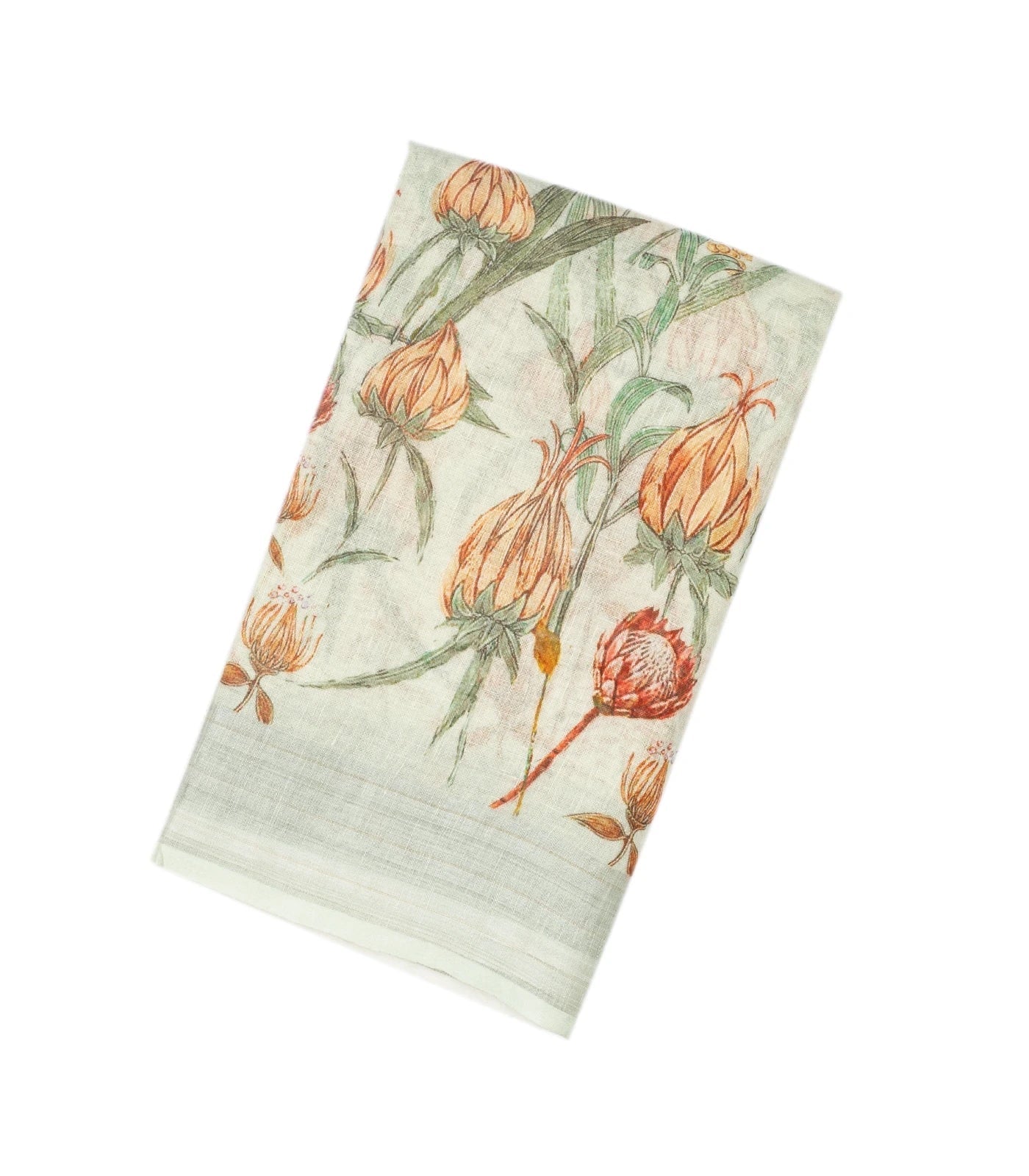 Off White Handloom Linen Saree With Printed Bird Motifs