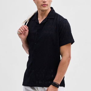 Black Self-Design Crochet Shirt