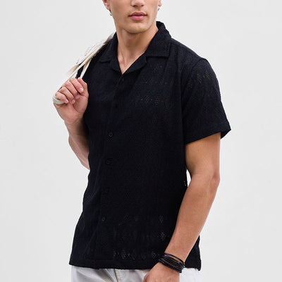 Black Self-Design Crochet Shirt