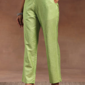 Green Woven Design Chanderi Silk Straight Suit With Dupatta