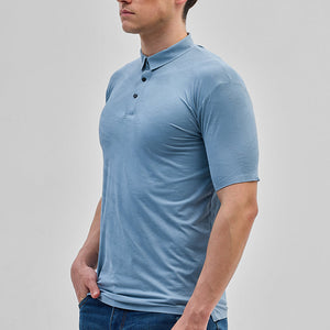 Blue Textured Stitchless Polo T-Shirt
