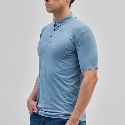 Blue Textured Stitchless Polo T-Shirt