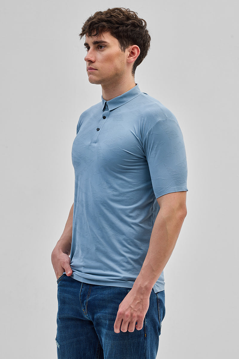 Blue Textured Stitchless Polo T-Shirt