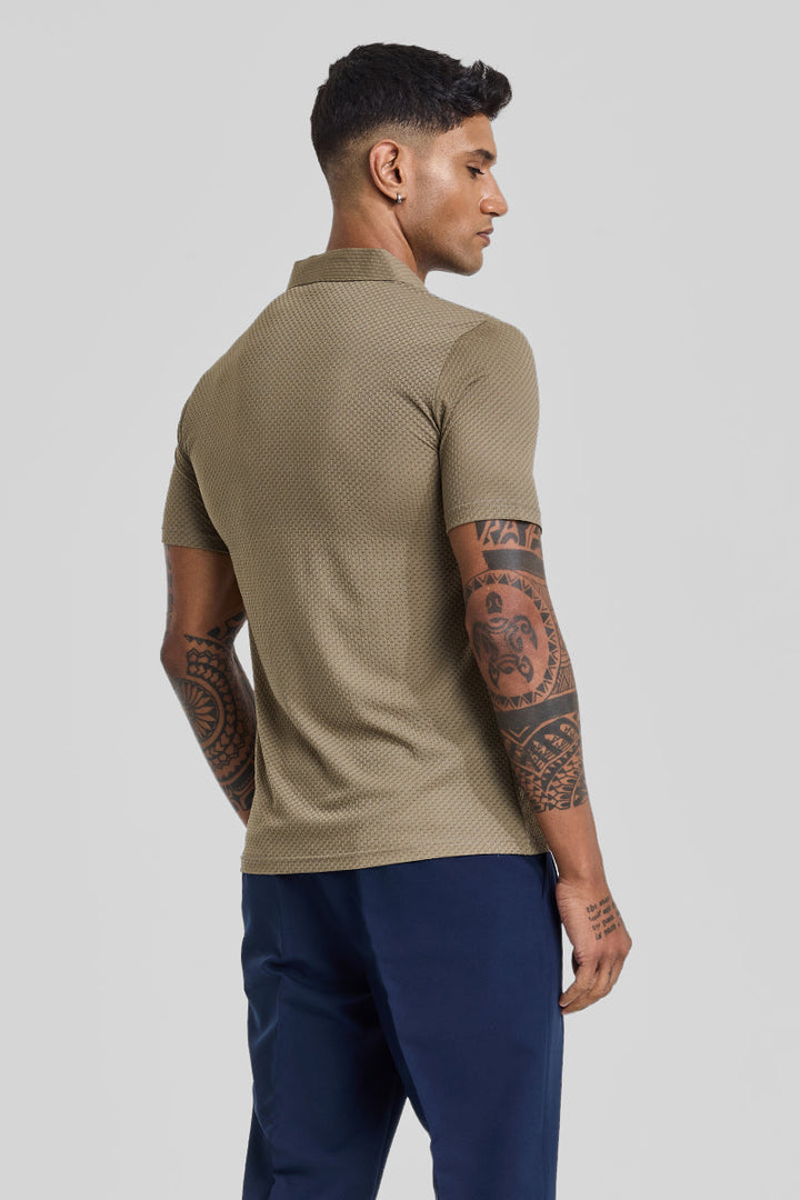 Beige Textured Polo T-Shirt