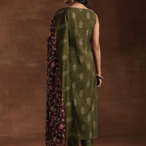 Green Printed Silk Blend Straight Suit With Dupatta