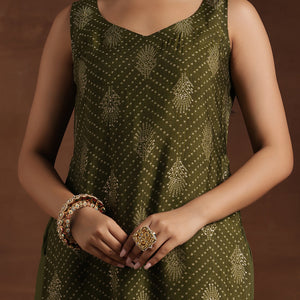 Green Printed Silk Blend Straight Suit With Dupatta