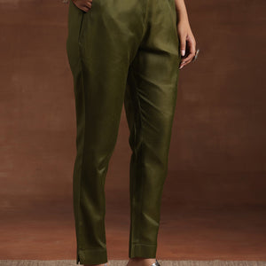 Green Printed Silk Blend Straight Suit With Dupatta