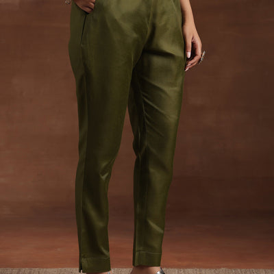 Green Printed Silk Blend Straight Suit With Dupatta