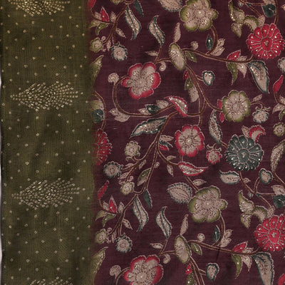 Green Printed Silk Blend Straight Suit With Dupatta