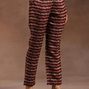 Burgundy Printed Silk Blend A-Line Kurta With Trousers & Dupatta