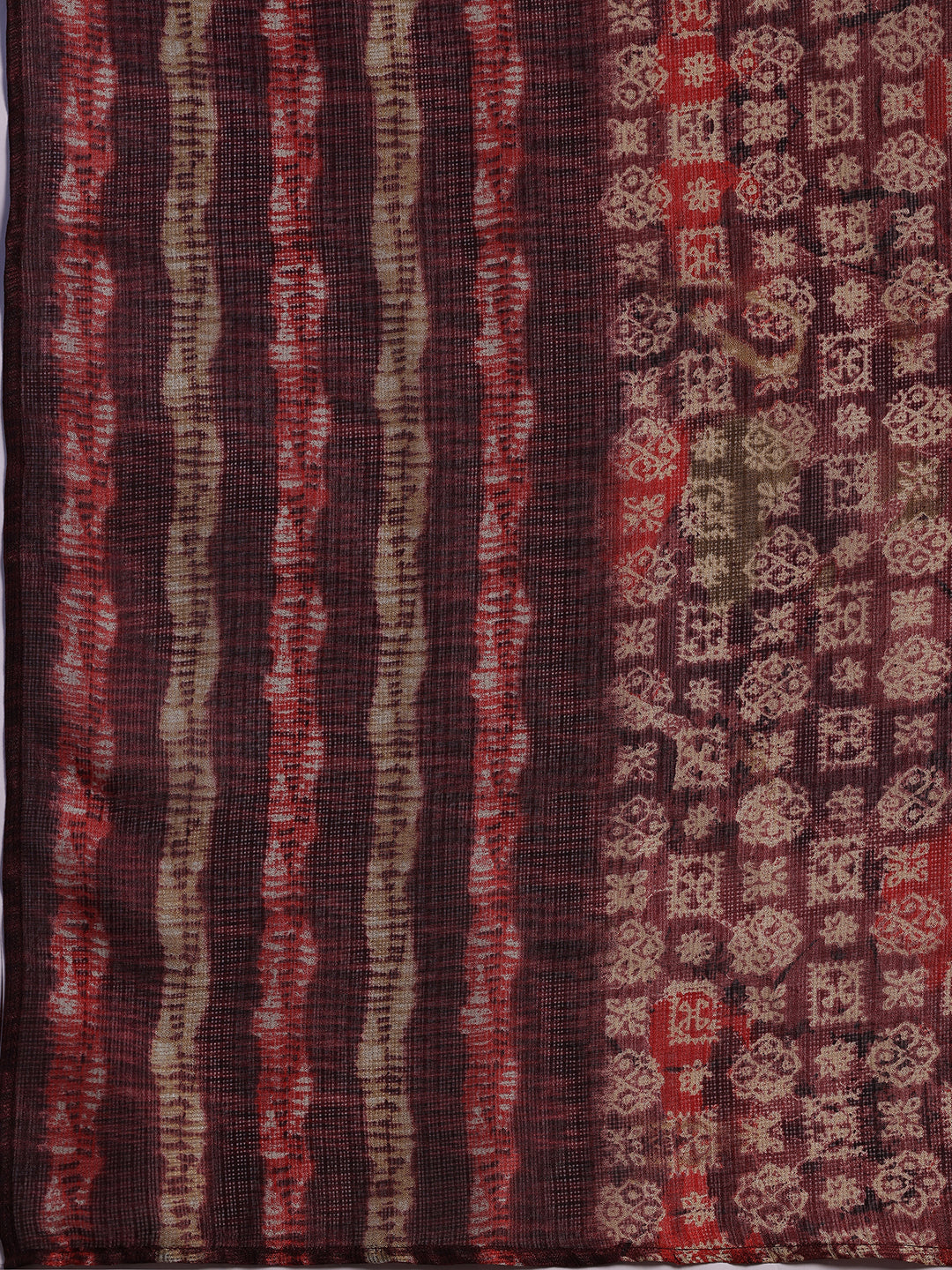 Burgundy Printed Silk Blend A-Line Kurta With Trousers & Dupatta