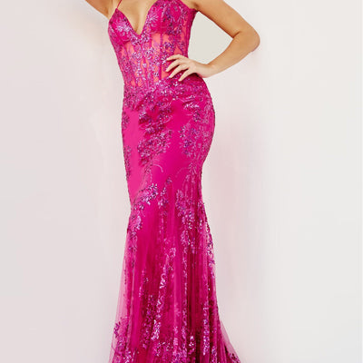 Glitter Print Fitted Sleeveless Gown by Jovani 3675