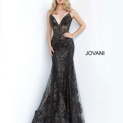 Glitter Print Fitted Sleeveless Gown by Jovani 3675