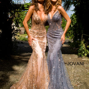 Glitter Print Fitted Sleeveless Gown by Jovani 3675