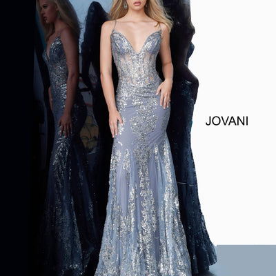 Glitter Print Fitted Sleeveless Gown by Jovani 3675