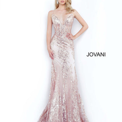 Glitter Print Fitted Sleeveless Gown by Jovani 3675