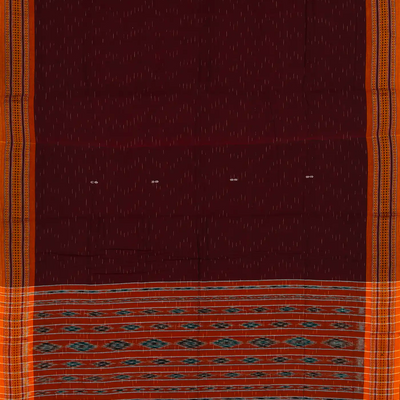 Maroon Handloom Orissa Cotton Saree With Orange Border