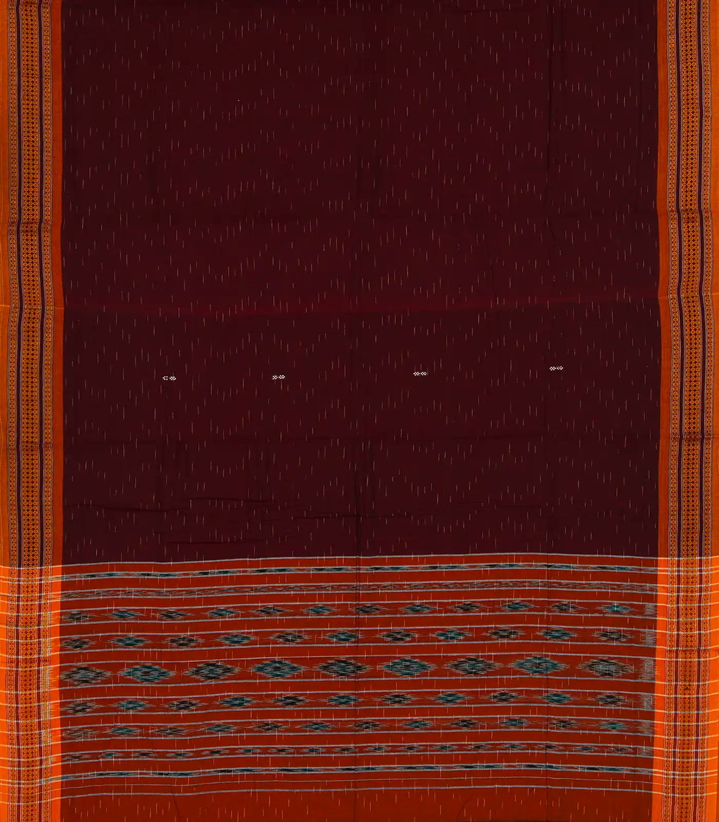 Maroon Handloom Orissa Cotton Saree With Orange Border