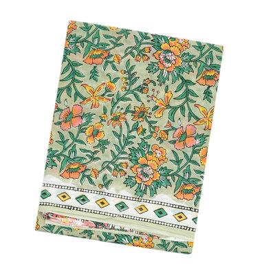 Light Green Woven Jaipur Cotton Saree With Yellow Printed Floral Motifs