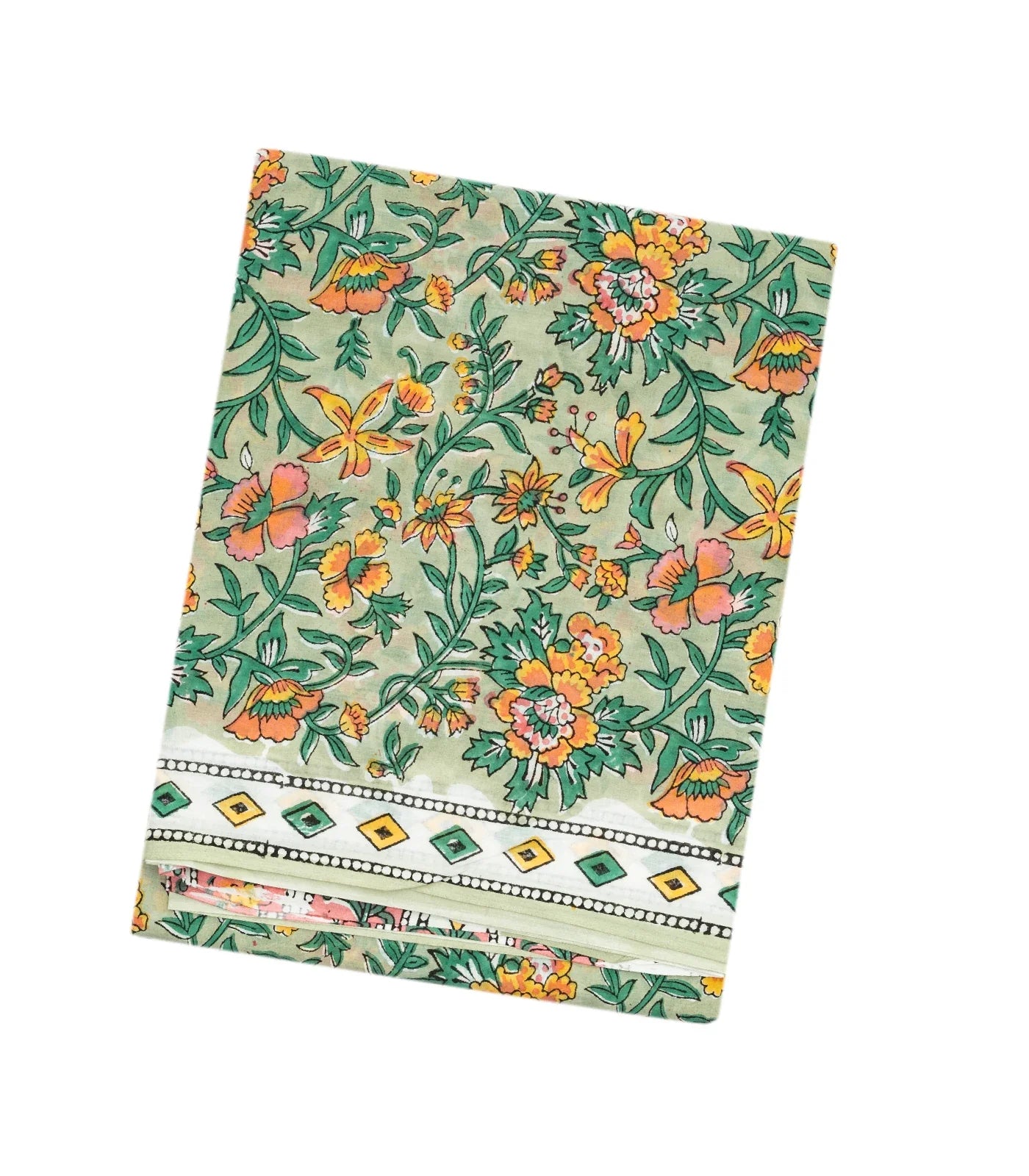 Light Green Woven Jaipur Cotton Saree With Yellow Printed Floral Motifs