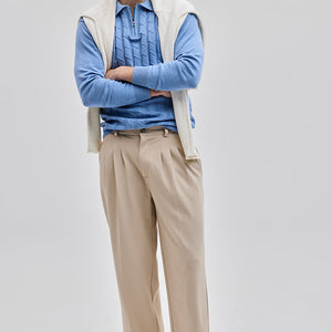 Light Blue Zipper Knitted Polo T-Shirt