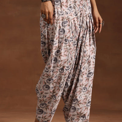 Grey Printed Cotton Straight Kurta Set