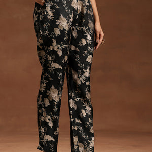 Green Printed Silk Blend A-line Kurta With Trousers