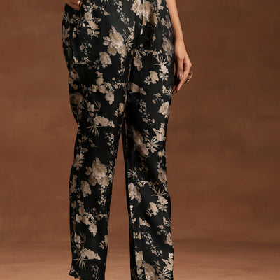 Green Printed Silk Blend A-line Kurta With Trousers