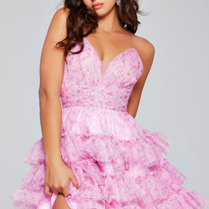 Print Short V-Neck Tiered Dress by Jovani 36844