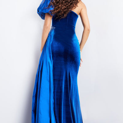 Velvet Fitted One Shoulder Slit Gown by Jovani 36878