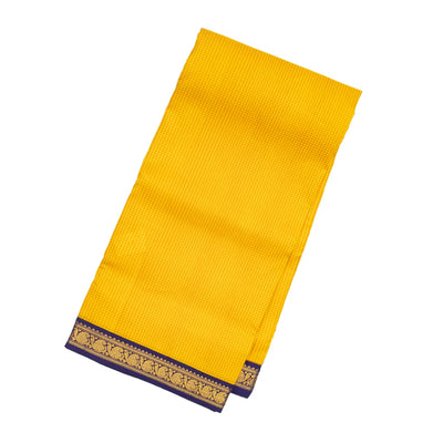 Yellow Handloom Kanchipuram Korvai 9 Yards Silk Saree With Checks