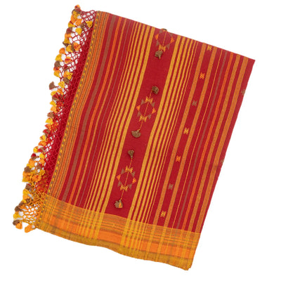 Red Handloom Bhujodi Cotton Saree With Bhujodi/kutch style buttis