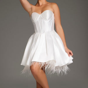 Jovani 36979 Short Feather Hem Cocktail Dress