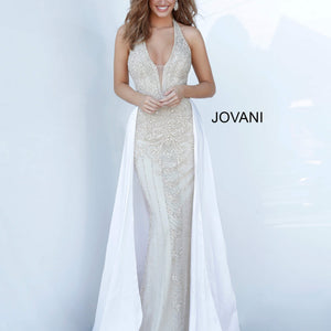 Beaded Halter Overskirt Gown by Jovani 3698