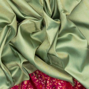 Cardamom Green Handloom Kanchipuram Korvai Silk Saree With Meena Border