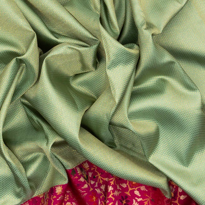 Cardamom Green Handloom Kanchipuram Korvai Silk Saree With Meena Border