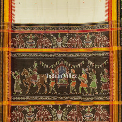 White Doli Barat Kathiphera Odisha Ikat Khandua Silk Saree