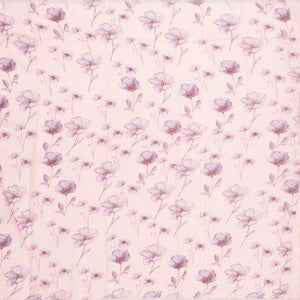 Baby Pink Handloom Linen Saree With Printed Blue Floral Motifs