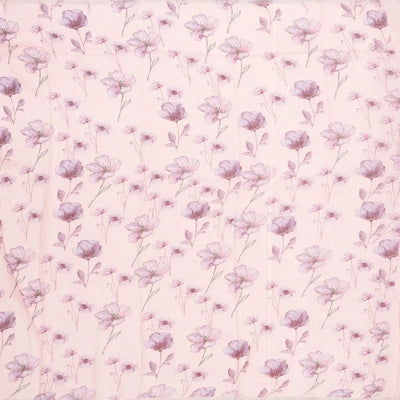 Baby Pink Handloom Linen Saree With Printed Blue Floral Motifs