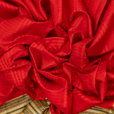 Red Handloom Kora Silk Saree With Checks & Beige Border