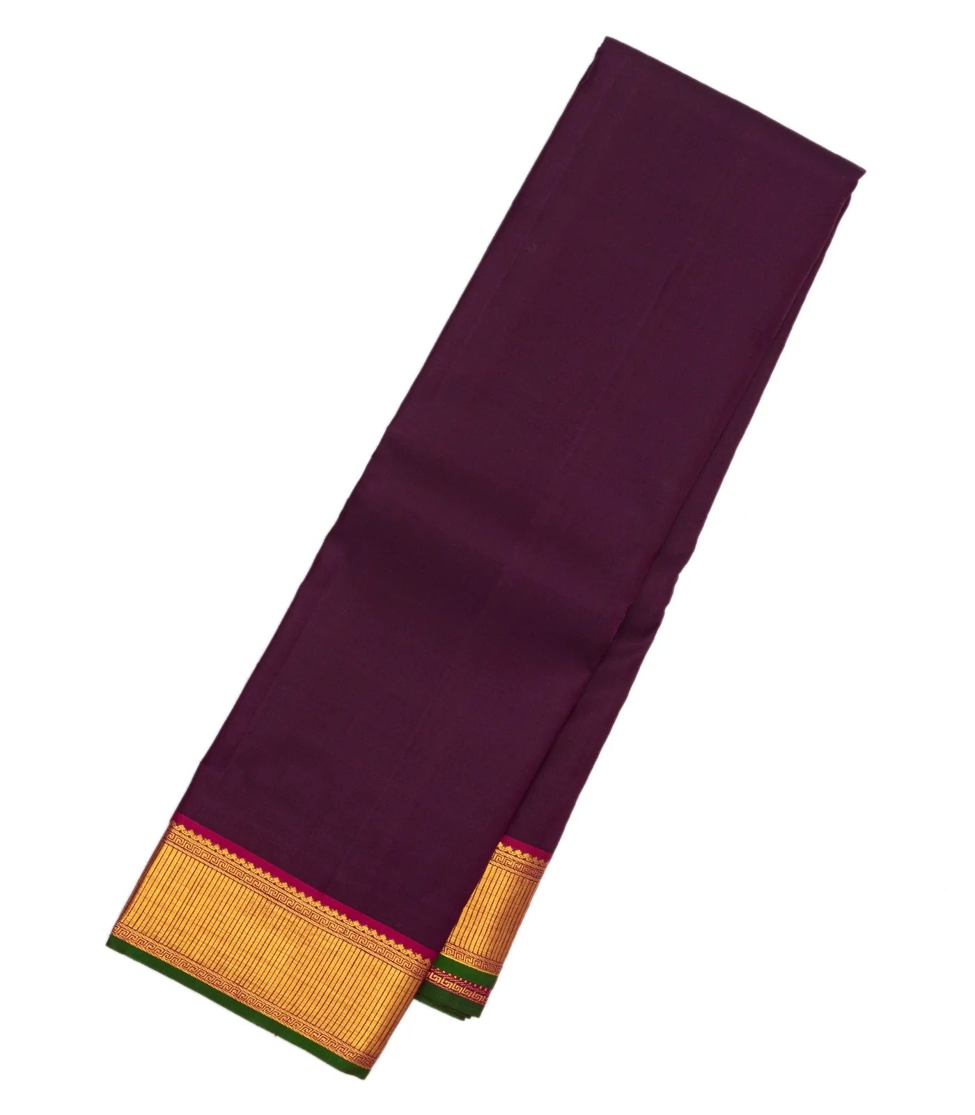 Magenta Handloom Kanchipuram Silk Saree With Solid Zari Border