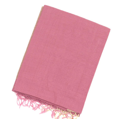 Dusty Pink Handloom Bengal Cotton Saree With Taupe Border